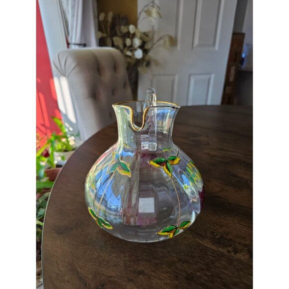 Hand-Painted Glass Pitcher With Grapes & Leaves Design from Romania - Picture 13 of 15